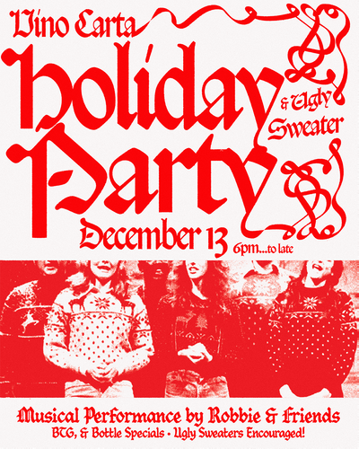 This Saturday Night! The Vino Carta Holiday Party!